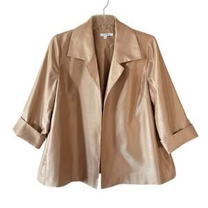 CHICO'S Women’s Size Large Champagne Tan Open 3/4 Sleeve Elegant  Swing Jacket